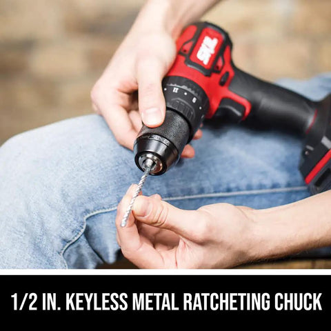 Person using PWR CORE 20 Brushless 20V Cordless Hammer Drill Kit With Two Ah Lithium Battery And PWR Jump Charger Three Tools In One