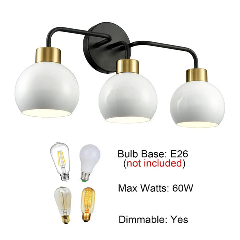 Three Light Bathroom Vanity Light With White Shade In Black Finish Wall Mount Vanity Fixture For Over Mirror Modern Bath Lighting