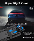 10 Inch Full Touch Screen Rear View Mirror Dash Cam With Front And Rear 1080P Cameras, Super Night Vision display.