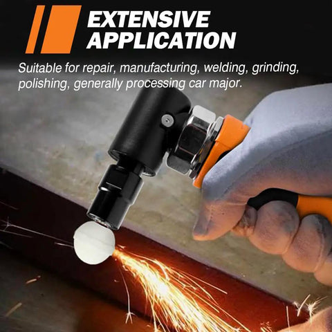 Pneumatic Air Die Grinder Set With Straight And Angled Heads 20K To 25K Rpm Free Spin Garage workhorse in use, grinding metal with sparks.