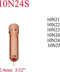 TIG Stubby Collets 2.4mm and 3/32 Inch Orifice, brass body, dimensions 29mm x 1-1/8 Inch. Suitable for PTA DB SR WP 17 18 26 torches.