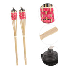 2 Pack Faux Bamboo Tiki Torches Outdoor Decor For Backyard Handmade Bamboo Torch Lights with close-up details