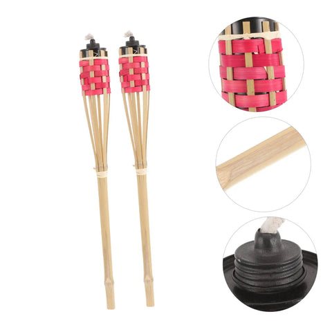 2 Pack Faux Bamboo Tiki Torches Outdoor Decor For Backyard Handmade Bamboo Torch Lights with close-up details