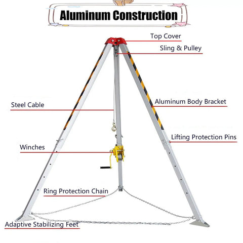 Hardcore Aluminum Confined Space Tripod Kit With Winch For Tight Squeeze Manhole Rescues Includes Fall Arrester Harness Legit Rescue Gear Built Different To Lift Crew Straight Down Sewer Tunnels No Sweat Guaranteed