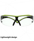 SecureFit 400X Safety Glasses With Anti Fog And Anti Scratch Clear Lenses ANSI Z87 Rated Green And Black Frame Lightweight Design
