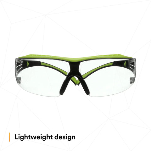 SecureFit 400X Safety Glasses With Anti Fog And Anti Scratch Clear Lenses ANSI Z87 Rated Green And Black Frame Lightweight Design