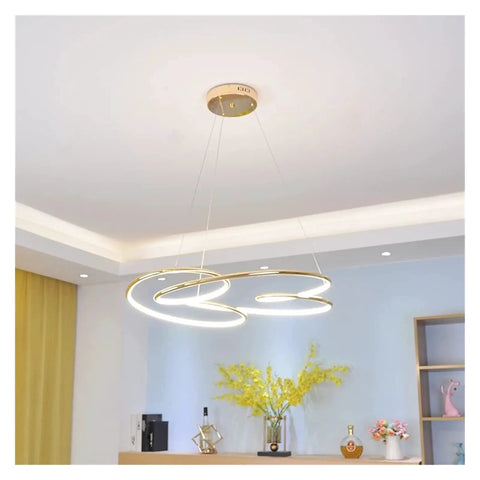 Modern LED Pendant Light for Kitchen Office Suspension Hanging LED Pendant Lamp in Gold Warm White, Dia55cmxH100cm.