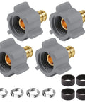 4 Piece PEX Fittings Kit With Half Inch Swivel Adapters For Drinking Water, Lead Free DZR Brass, Copper Crimp Rings And Stainless Clamps For RV, Under Sink And Home Plumbing Repairs, shown with 4 fittings and rings