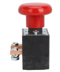 Must Have Emergency Push Button Switch For Electric Stackers And Forklift Pallets With Fast Power Cutoff, red button on metal unit.