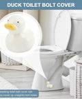 Upgrade Your Lavatory Style With These Dope Duck Toilet Bolt Covers And Slick Ceramic Screw Caps That Hit Different For Instant Bathroom Vibe Quick Install Two Pack For A Crisp Clean Finish. Duck-shaped toilet bolt cover on a white toilet.
