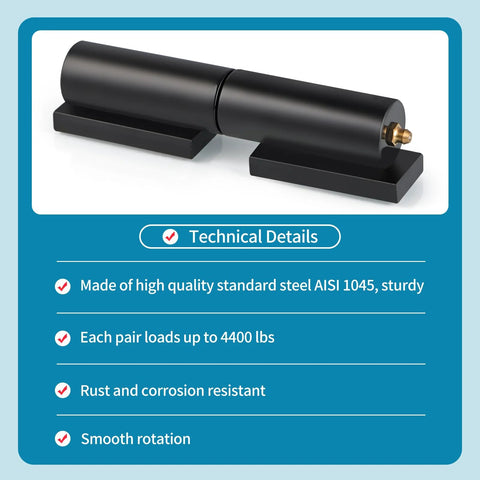 Skelang 2-set 7-inch weld-on gate hinge pair; black steel with brass pins
