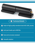 Barrel gate hinge set, 7-inch, black steel with dual barrels and mounting bases for swing gates and trailer ramps