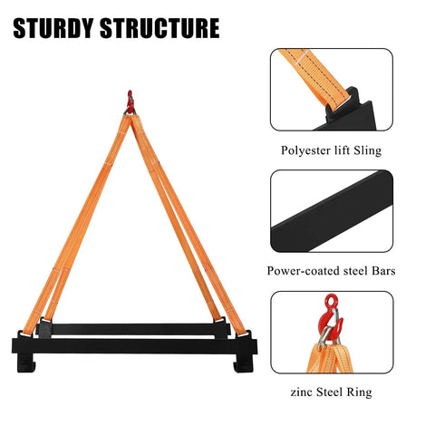 Heavy Duty Watercraft Lift Sling for Material Handling With Thickened Marine-Grade Polyester Strap And Reinforced Steel Bracket, showing lifting structure and materials.