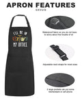 Women Waterproof Adjustable Bib Apron With Two Pockets For Kitchen And Garden Durable Multi Use Apron For Cooking Gardening Barbecuing And More In Black with strap and pocket details.