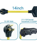 Beefy Heavy Duty Dryer 10-30P Male To Triple 5-15R Female Outlet Adapter 125V Household Tri Outlet 3750W Max 10 AWG Copper Wire