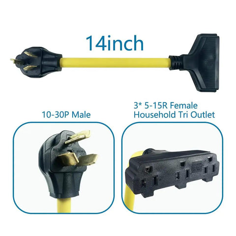 Beefy Heavy Duty Dryer 10-30P Male To Triple 5-15R Female Outlet Adapter 125V Household Tri Outlet 3750W Max 10 AWG Copper Wire