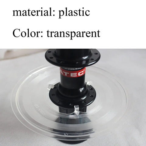 Clear Plastic Spoke Protector For Mountain Bike Rear Wheel Freewheel Flywheel Guard Easy Install Shield shown on disc hub