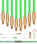 33 Inch Fiberglass Electrical Fish Tape Kit With Glow Rods, Includes 10 Rods At 3/16 Inch Diameter, Brass Threaded Connectors