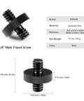 Rock Solid Two Pack Aluminum Quarter Inch Male To Male Threaded Adapter For Camera Cage Rig and Studio Light Stand Hardware Anti Rust Pro Grade Screw Coupler
