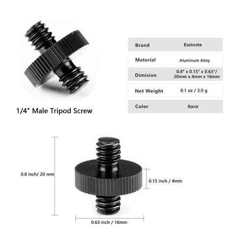 Rock Solid Two Pack Aluminum Quarter Inch Male To Male Threaded Adapter For Camera Cage Rig and Studio Light Stand Hardware Anti Rust Pro Grade Screw Coupler