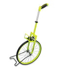 Heavy Duty Metal Measuring Wheel With Rugged Steel Frame, Mechanical Counter Led Light, Telescoping Handle, And Ergonomic Pistol Grip in yellow.