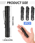 Ultra Bright 500 Lumen Pocket Pen Light With Clip, AAA Powered Mini Flashlight For Quick Inspections, Repairs, Outdoor And Emergency Use, 3 Pack Black 3.5 Inch shown in hand for size reference
