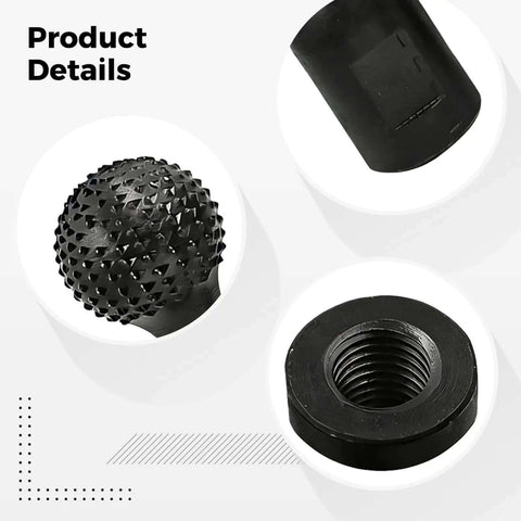 Close-up of 30mm ball gouge grinder attachment with carbon steel build and secure mount, ideal for wood carving and hollowing.