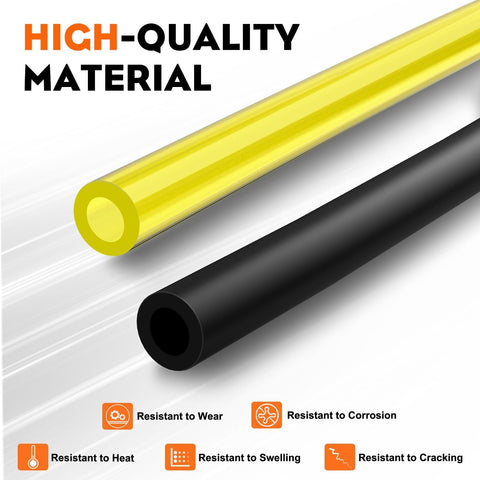 Close-up of yellow and black Echo Repower Fuel Line Kit For SRM210 SRM225 Trimmers And Gas Power Tools Replacement Fuel Tubing with labels.