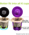 Go To Disposable Coffee Filters For Keurig Coffee Makers 600 Count in reusable black and purple K-cup holders