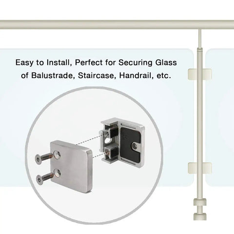 Diagram of Aluminum Square Glass Clamp Flat Back 1/4 To 3/8 Inch Glass Matte Black 4 Pack 1.77x1.77 Inch with assembly detail.