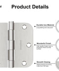 Pro Grade Interior Door Hinges 36 Pack Satin Nickel 3.5 Inch Set 5/8 Radius showing durable flat surface and smooth closing mechanism.