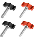 Four Pack 1/4-20 Thumb Screws With Wing Knobs, Aluminum Knobs And Stainless Steel Threads, 1-1/4 Inch Long, Red And Black