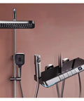 Showers for Bathrooms, Led Digital Bathroom Shower System Faucet with rainfall head and handheld spray, sleek gray design.