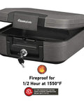 Fireproof And Waterproof Travel Safe Chest With Key Lock Black Lockbox With Interior Light Carry Handle UL Classified 1550F