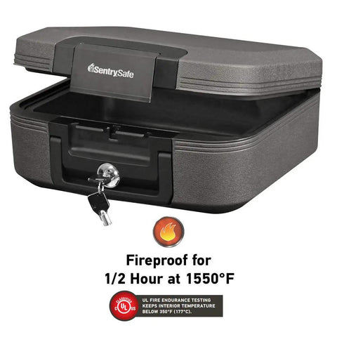 Fireproof And Waterproof Travel Safe Chest With Key Lock Black Lockbox With Interior Light Carry Handle UL Classified 1550F