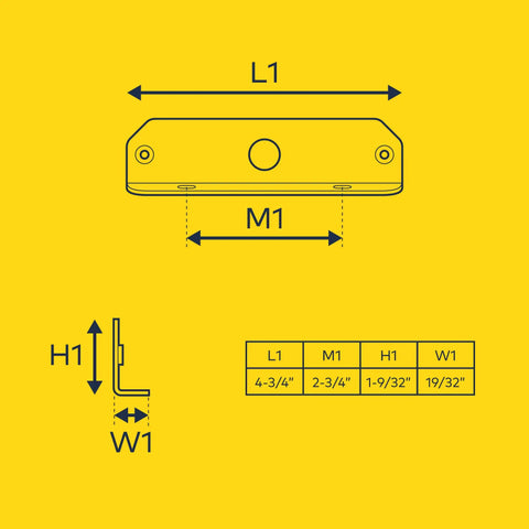 Versatile L Shaped Mounting Bracket For PlanarFlash Lighthead, Rust Resistant And Powder Coated, dimensions diagram.