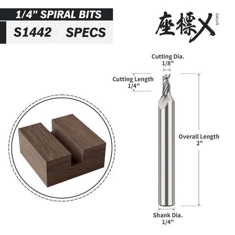 ZahyoX Amazon 1/4in shank upcut spiral CNC router bit, 1/8in dia, 1/4in cut length, 2in overall length