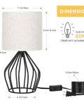 Black Modern Table Lamp With Linen Fabric Shade And Hollowed Base, dimensions, USB cable, maximum bulb 60W, for bedroom or living room