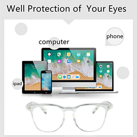 4 Pack Safety Glasses Anti Fog Clear Goggles With Side Shields For Men Women Nurses And Adults Lightweight And Comfy Eye Protection Eyewear shown with computer and phone devices.