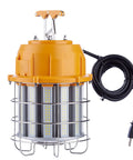 LED Temporary Work Light 100W With 12000 Lumens And 5000K Daylight Stainless Steel Guard Portable Hanging Work Lamp For Jobsite Workshop And Outdoor Use, showcasing rugged construction and plug.