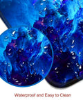 Ultra Wide Galaxy Desk Pad For Gaming And Work Non Slip Rubber Base Mouse Pad 31.5x11.8 Inch With Stitched Edges close-up of waterproof surface