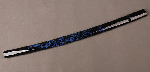 Lacquered Wooden Katana Scabbard With Blue Dragon Engraving Saya For Japanese Samurai Sword Fits 27 to 28 Inch Blade 30 Inch Length