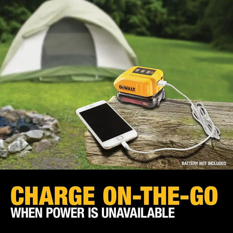 12V And 20V Max USB Charger With Two Ports And State Of Charge Indicator For The Job Site with phone charging at campsite