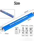Offset Extension Wrench Set With Zero Degree Swing Arc For Maximum Access, Heavy Duty High Carbon Impact Tool Built For Automotive, HVAC And Industrial Machinery, Includes One Quarter Inch, Three Eighths Inch And One Half Inch Drives. Blue 390mm wrench size diagram