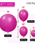 Hot Pink Balloons Party Kit 140 Pcs Includes 18 Inch 12 Inch 10 Inch 5 Inch Magenta Fuchsia Dark Pink Thick Durable Latex