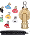 Pivoting Pressure Washer Adapter Kit With 240 Degree Rotation Gutter Cleaner Attachment Seven Nozzle Tips With Holder Quarter Inch Quick Connect Up To 4500 PSI
