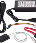Plug And Play SATA IDE USB Two Point Zero Hard Drive Adapter Cable With External Power Supply For Two Point Five Inch And Three Point Five Inch HDD SSD
