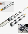 Heavy Duty Push To Open Drawer Slides With Soft Close Three Panel Fully Extendable Guides shown with hand operation detail