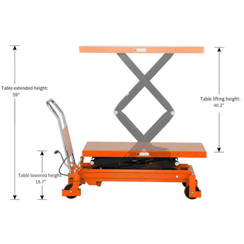 Beefy Heavy Duty Double Scissor Lift Table Cart With 59 Inch Lift Height Hydraulic Foot Pump 1760 Lb Capacity 48 By 24 Inch Platform