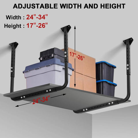 Adjustable Ceiling Storage Rack For Garage Overhead Shelf Bracket Heavy Duty Steel Construction 22 To 33 Inch Width And 17 To 26 Inch Depth